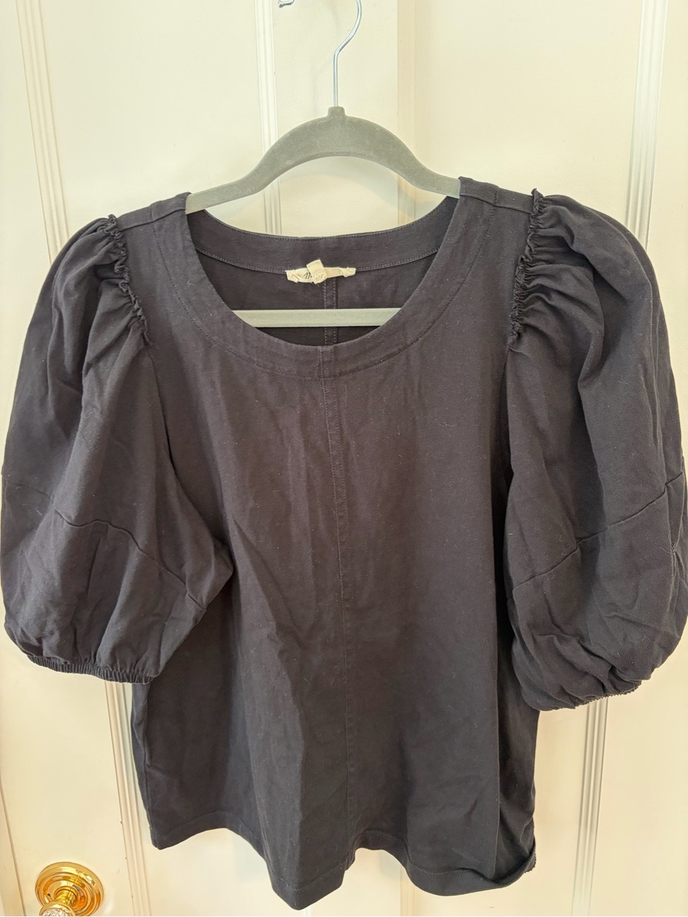 Madewell Black Puff-Sleeve Crewneck Blouse